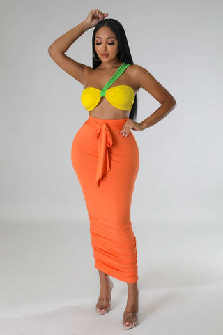 one shoulder crop top ruched maxi skirt two piece set women boutique
