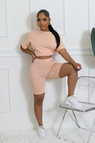 peach biker short set women
