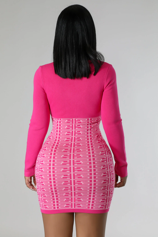 pink bodycon mini dress long sleeve front zipper fitted stretchy club dress women boutique outfit