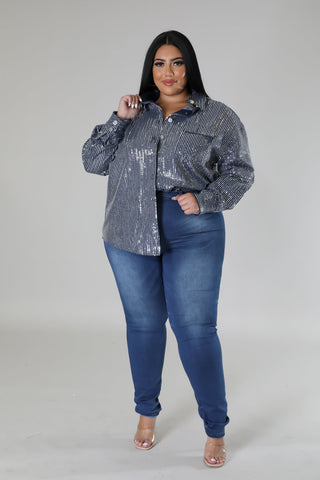 plus size sequin denim blouse women

