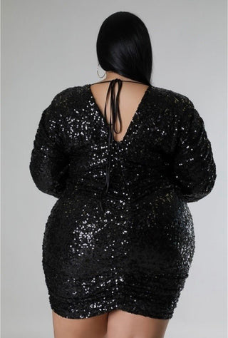 plus size sequin ruched mini dress long sleeve bodycon