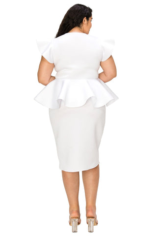 plus size white dress with structured fit and feminine design