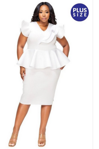 plus size white dress with structured fit and feminine design