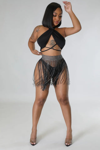 rhinestone fringe mini skirt sparkle fishnet skirt women statement party outfit boutique style