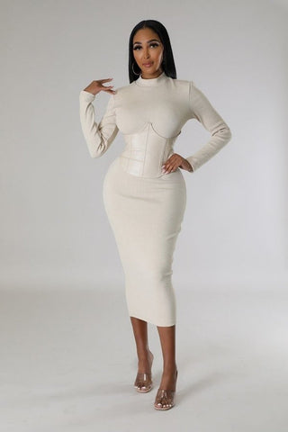 ribbed corset midi dress long sleeve bodycon stretch dress women boutique outfit