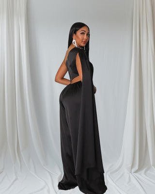 side view of high waist wide leg jumpsuit for women