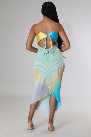 summer vacation dress with vibrant pastel gradient design