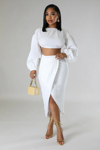 white high waisted slit skirt women elegant outfit
